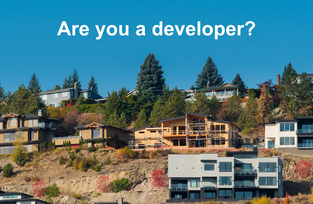 An icon showing houses and asking if you are a property developer.