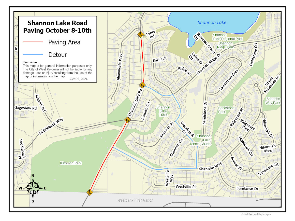 Map of Shannon Lake Detour for October 8 to 10